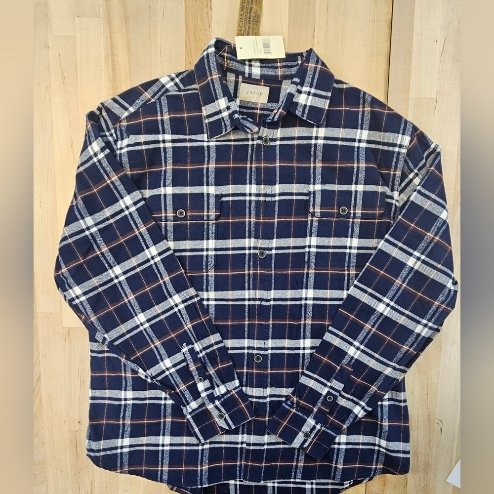 Jachs Men’s Brawny Flannel Shirt Blue/Brown White XXLARGE NWT